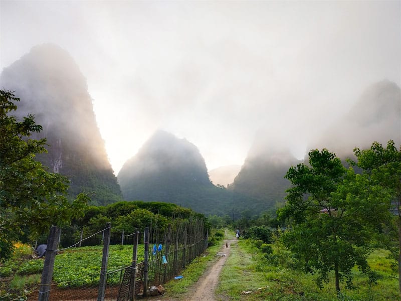 Yangshuo Karst Mountain Scenery Misty Day