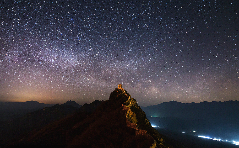 The Great Wall of China under stars